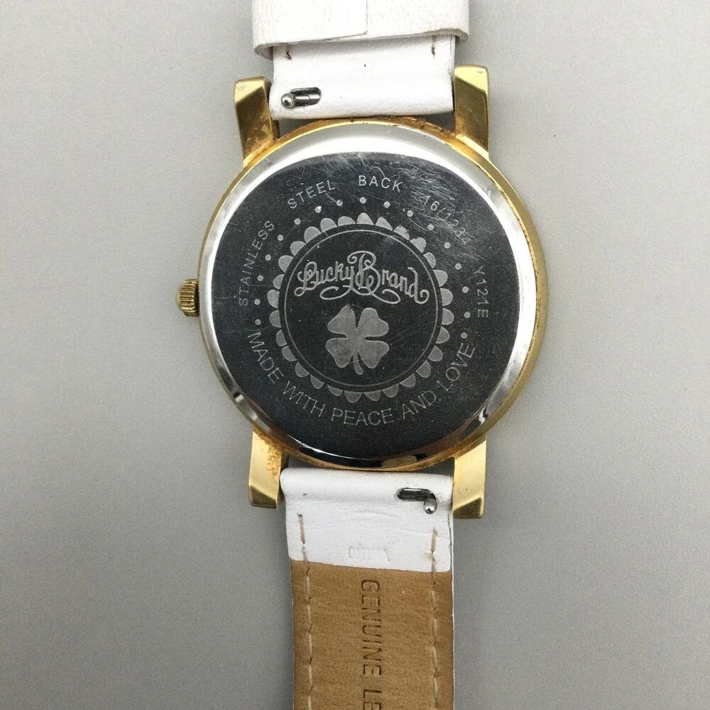 Lucky Brand Womens Watch 40mm White Leather Peace Love Hope 161235 New Battery